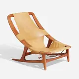 Holmenkollen lounge chair by Arne Tidemand Ruud, 1960, teak, leather, steel, sold Nov 2023