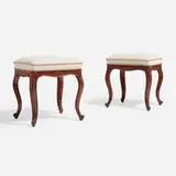 attribution Frits Henningsen, Stools, pair, c. 1945, mahogany, upholstery, leather