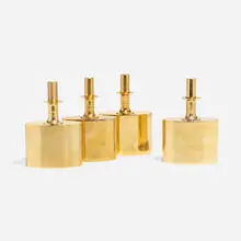 Decanters, set of four by Pierre Forsell, c. 1965, 24K gold-plated brass, sold Nov 2023
