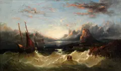 Sailing vessels caught in a squall close to a rocky shore by William Henry Williamson, sold Sep 2015