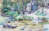 River landscape by Samuel John Lamorna Birch, Ra, Rws, Rwa, watercolour, sold Sep 2015