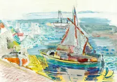 'Harbour Scene with Fishing Boats' by Michel Kikoine, pastel & gouache, sold Sep 2015