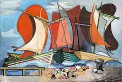 Boote by Rudolf Ausleger, 1948, Öl auf Pappe, sold Nov 2014