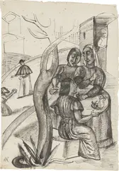 Dorfszene, Positano by Anita Rée, Um 1922, Tuschfeder und -pinsel auf leicht genarbtem Velin, sold Aug 2026
