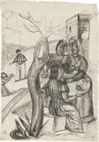 Anita Rée, Dorfszene, Positano, Um 1922, Tuschfeder und -pinsel auf leicht genarbtem Velin