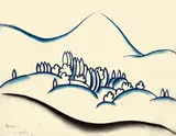 Walter Ophey, Der Olenberg, Um 1925, Blaue und schwarze Kreide auf Transparentpapier, auf Japan aufgezogen