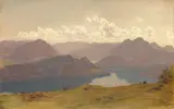 Eduard Pape, Blick auf den Vierwaldstättersee, Um 1845, Öl auf Papier auf Pappe