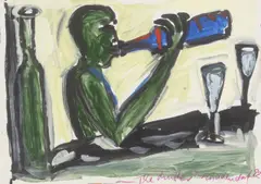 Helmut Middendorf, The drinker, 1982, Gouache auf festem Papier