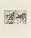 Sonnenaufgang (Kleinstadt) by Lyonel Feininger, 1911, Radierung auf cremefarbenem Japanbütten, sold Jan 2026