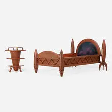 Twin bed and side table by Edward Zucca, sold May 2018
