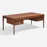 Diplomat desk by Finn Juhl, c. 1961, rosewood, chrome-plated brass, sold Nov 2023