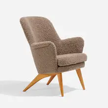 Lounge chair by Carl-Gustav Hiort af Ornäs, c. 1950, beech, upholstery, sold Nov 2023