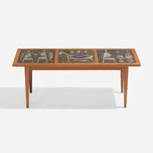 Coffee table by Åke Holm, c. 1960, oak, stoneware, sold Nov 2023