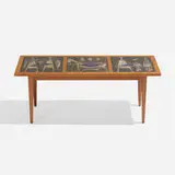 Coffee table by Åke Holm, c. 1960, oak, stoneware, sold Nov 2023