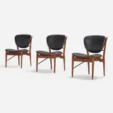 Dining chairs model 402.5, set of three by Finn Juhl, c. 1950, leather, walnut, sold Nov 2023