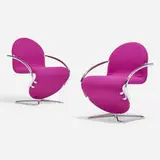 1-2-3 System lounge chairs model E, pair by Verner Panton, 1973 / 1982, wool upholstery, chrome-plated steel, sold Nov 2023