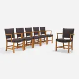 Kaare Klint, Barcelona armchairs model 3758A, set of six, oak, upholstery, steel