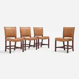 Kaare Klint, Barcelona chairs model 3758, set of four, leather, mahogany, brass-plated steel