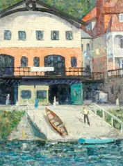The boat house by Frank Runacres, oil on board, sold Sep 2015