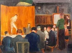 Life Classes, 1930s by Raymond Coxon, oil on board, sold Sep 2015