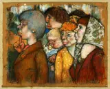 Women in a queue by Christopher Herbert Henry Catlin, charcoal and pastel, sold Sep 2015