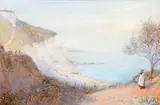 Looking east onto Beer beach from Common Lane by R.I. John White, Watercolour, offered Sep 2015