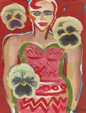 Ohne Titel (Frau mit Blumen) by Elvira Bach, 2005, Gouache auf Velin, sold Sep 2023