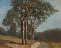 Kiefern am Wegrand by Christian Friedrich Gille, Öl auf Papier, sold May 2024