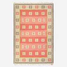 Flatweave carpet by Alice Wallebäck, c. 1960, hand-woven wool, sold Nov 2023