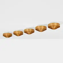 Ceiling lamps, set of five by Hans Agne Jakobsson, c. 1960, pine, enameled steel and aluminum, sold Nov 2023