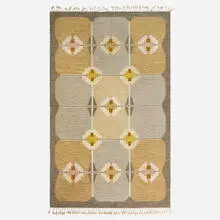 Flatweave carpet by Ingegerd Silow, c.1950, hand-woven wool, sold Nov 2023