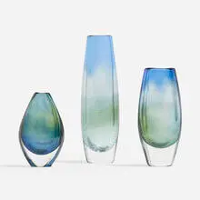 Sven Palmqvist, Kraka vases, set of three, 1954, 1955, hand-blown glass with internal bubble decoration