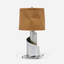 Donald Deskey, Table lamp, c. 1930, chrome-plated brass, cloth, copper