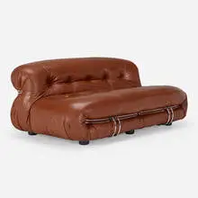 Soriana settee by Afra & Tobia Scarpa, 1970, leather, chrome-plated steel, plastic, sold Oct 2023
