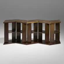 Table-bibliothèque by attribution Eugène Printz, c. 1932, palmwood, oak, patinated brass, sold Oct 2023