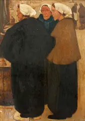 Willem van den Berg, Three fisherwomen, oil on panel