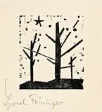 Bäume und Stern by Lyonel Feininger, 1928, Holzschnitt auf dünnem faserigen Papier, sold Nov 2011