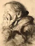 Josef Hegenbarth, Frau, sich aufstützend, Um 1947, Tuschfeder und Gouache auf Papier