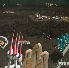 Wegezeichen by Ulrich Knispel, 1977, Öl auf Leinwand, sold May 2022