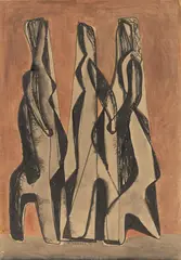 Hans Uhlmann, Ohne Titel (Elegische Gruppierung), 1948, Aquarell und Tusche auf Papier