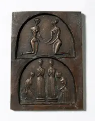 Zwei Frauen in einem oberen, vier Frauen in einem unteren Bildfeld by Moissey Kogan, Um 1910, Bronze mit dunkelbrauner Patina, sold Apr 2023