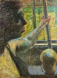 Profil by Johannes Grützke, 1986, Farbkreide auf Packpapier, sold Jun 2015