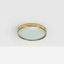 Early ceiling lamp, model 3002 F by Gino Sarfatti, 1953, brass, frosted glass, enameled aluminum, sold Oct 2023