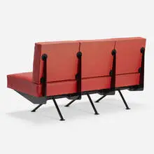 Jean Prouvé, Rare Banquette, no. 356, 1956, painted steel, original simili cuir upholstery