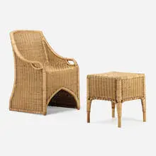 Richard Riemerschmid, Armchair and stool, c. 1905, wicker, pine