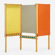 Henry P. Glass, Room divider, 1951, birch, painted Masonite, cardboard tubing, pegboard
