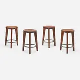 Stools from Punjab University, Chandigarh by Pierre Jeanneret, c. 1965, teak, enameled steel, sold Oct 2023