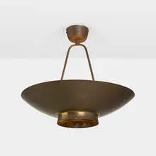 Ceiling lamp, model 9060 by Paavo Tynell, 1950-52, perforated and enameled brass, glass, sold Oct 2023