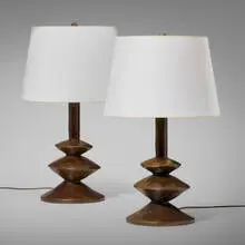 Alberto Giacometti, Table lamps, pair, cast bronze, paper