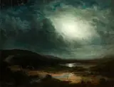 Abraham Pether, Moonlit river landscape, oil on canvas